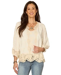 Democracy Petite Blouson Sleeve Open Front Cropped Jacket