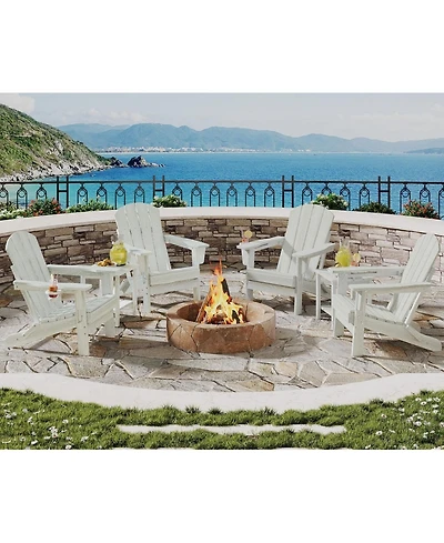 gaomon Folding Adirondack Chair Set of 4 with 2 Side Table, Hdpe Outdoor Patio Chair with Cup Holder, All Weather Resistent Wooden Textured for patios