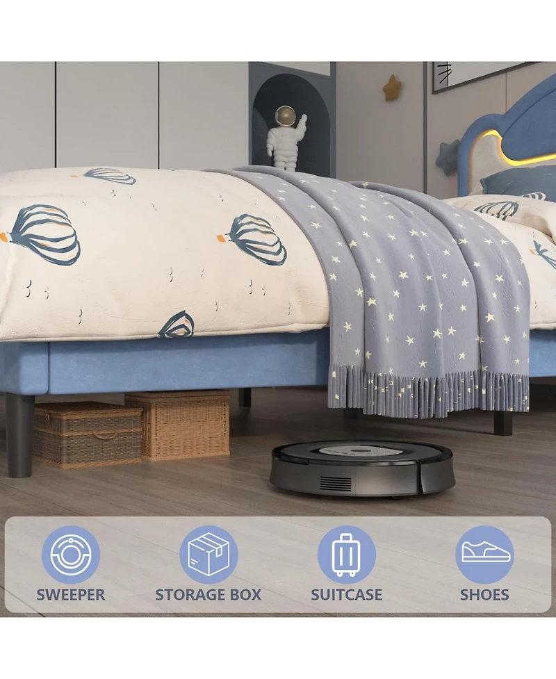 gaomon Upholstered Bed Frame with Led Lights & Fabric Headboard, Princess Platform for Girls Wood Slats, No Box Spring Needed