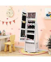 Gymax Kids Vanity Set Princess Makeup Dressing Table & Chair Set with Jewelry Armoire