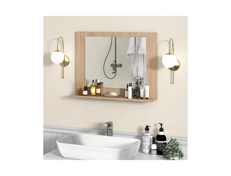Slickblue 23.5x17.5 Inch Rectangle Bathroom Mirror with Wood Shelf
