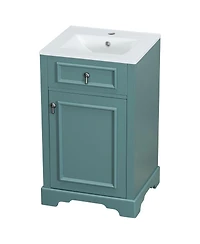 Sillysis Bathroom Vanity with Ceramic Sink, Soft Close Door, Adjustable Shelf & Door Storage for Small Bathrooms