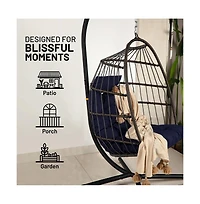 SereneLife Egg Swing Chair - Indoor/Outdoor Hanging Chair with Stand