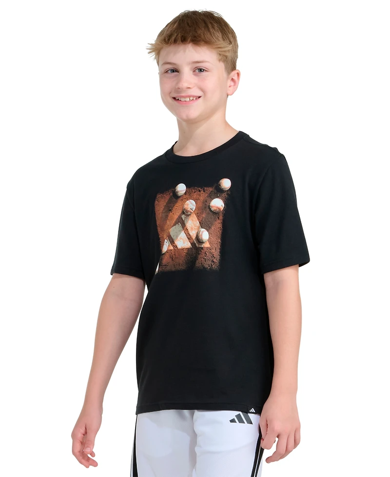 adidas Boys' 8-20 Short-Sleeve 3-Bar Baseball Plate T-Shirt