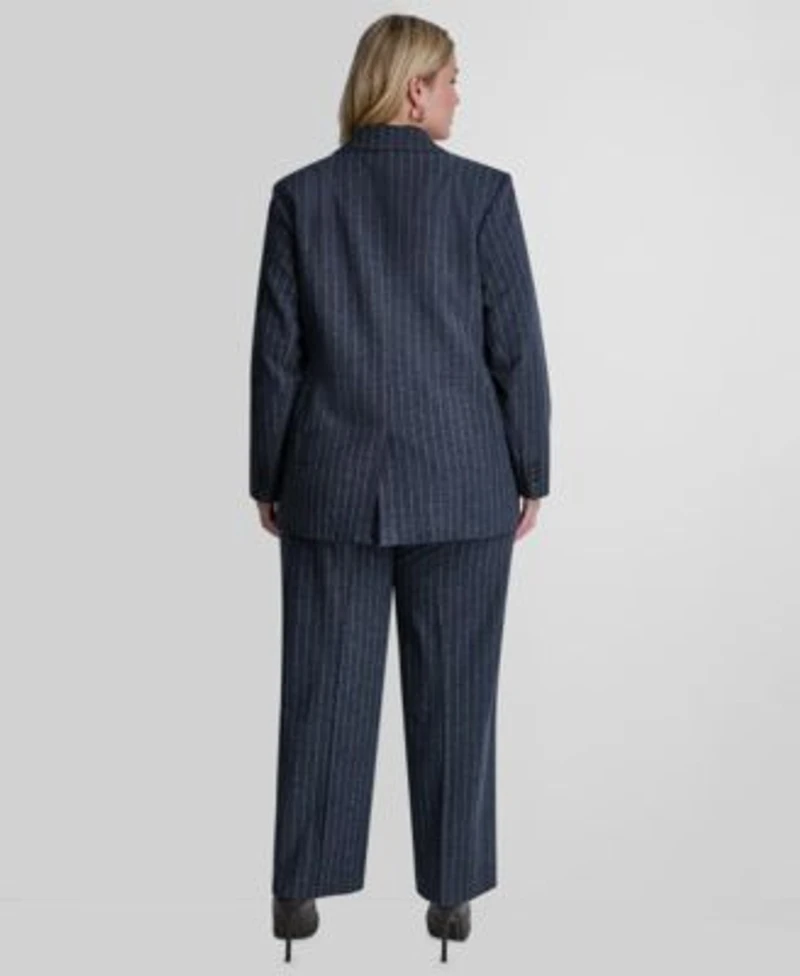 Dkny Boucle Pinstripe Oversized One Button Blazer Pleated Trouser