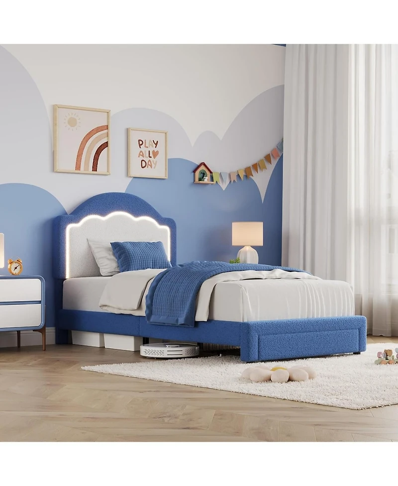 gaomon Bed Frame with Adjustable Headboard, Sherpa Fleece Upholstered Platform Led Lights, 750 Lb Capacity