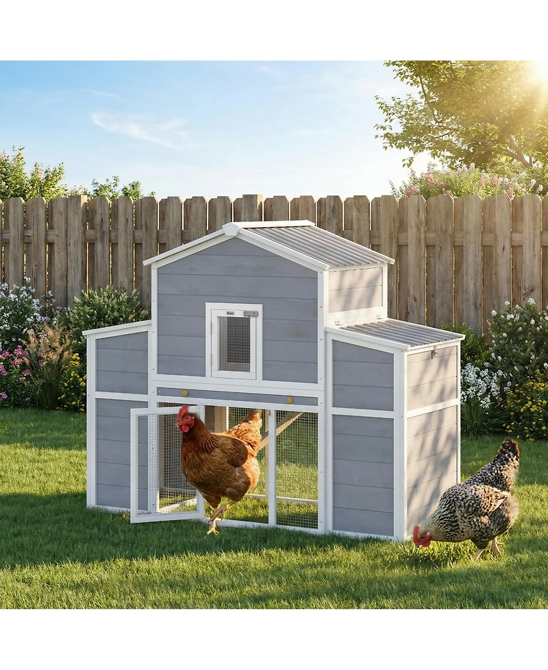 PawHut arge Chicken Coop, Wooden Chicken House with 2 Nesting Boxes