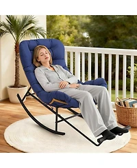 gaomon 2PCS Papasan Rocking Chair with Foot Rest, Oversized Papasan Chair with Thick Removable Cushion and Metal Frame