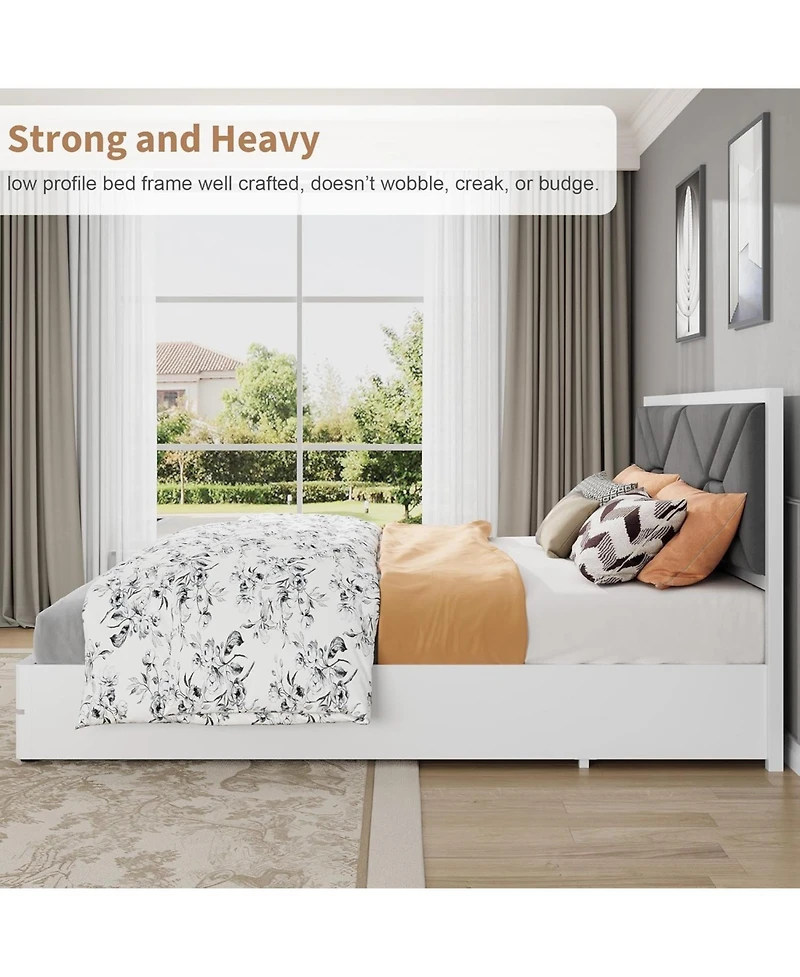 gaomon Upholstered Bed Frame, Tufted Design Soft Headboard, Wooden Slat Support, Mattress Foundation No Box Spring Needed