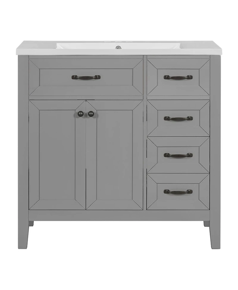 Sillysis 36" Bathroom Vanity with Ceramic Sink, Wood Frame, Storage Cabinet & Drawers for Modern Bathrooms