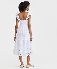 On 34th Women's Cotton Poplin Eyelet Pintucked Midi Dress, Macy's Exclusive