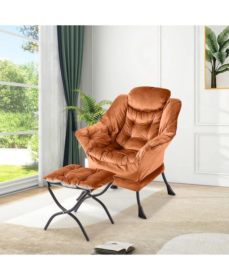 gaomon Lazy Chair with Ottoman, Modern Lounge Leisure Sofa Armchair with Footrest,Reading Armchair with Side Pocket for Living Room, Bedroom