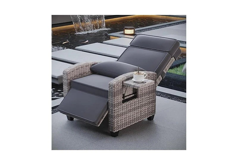 gaomon Rattan Recliner Chair Single Sofa with Thick Cushions and Frame for Deck Porch Poolside Garden Patio Lounge