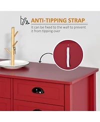 Homcom Sideboard Buffet Cabinet, Storage Serving Console Table with 4 Drawers and Slatted Bottom Shelf for Kitchen, Living Room or Dining Room, Red