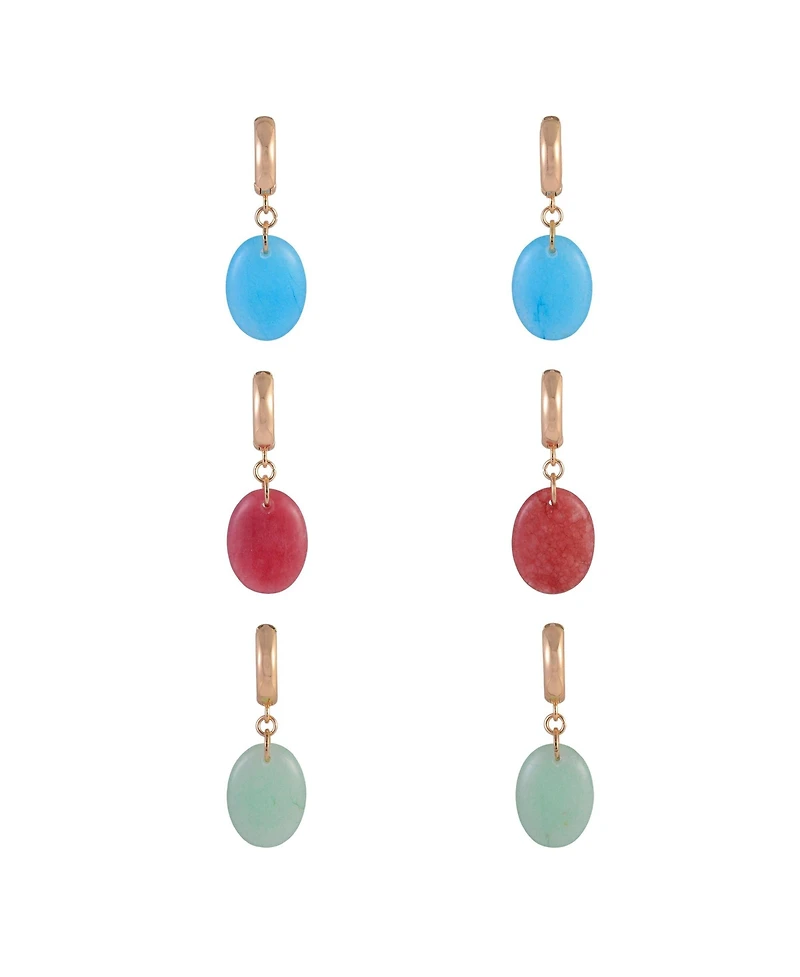 Rachel Rachel Roy Trio Earring Set with Oval Semi Precious Stone Drops