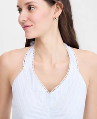 On 34th Women's Cotton Maritime Stripe Halter Lace-Trim Midi Dress, Macy's Exclusive