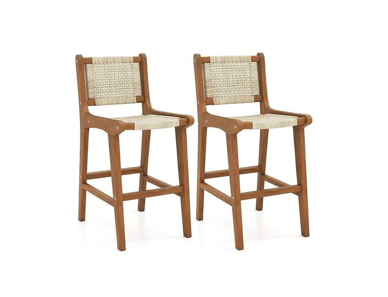 Slickblue Patio Counter Height Bar Stool with Durable Teak Wood Frame