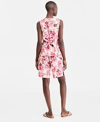 Charter Club Womens 100 Linen Printed V Neck Vest Bermuda Shorts Macys Exclusive