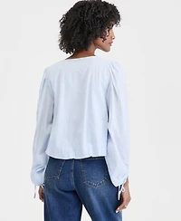 On 34th Women's Cotton Solid Tie-Front Volume-Sleeve Blouse, Macy's Exclusive