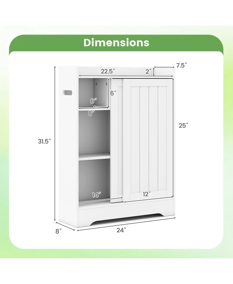 Gymax Bathroom Floor Cabinet w/2 Sliding Doors & Adjustable Shelves for Small Spaces