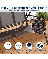 gaomon Porch Swing with Adjustable Canopy for Adults 3-Seat Outdoor Waterproof Textilene & Steel Frame Patio Swing Bench for Backyard Garden