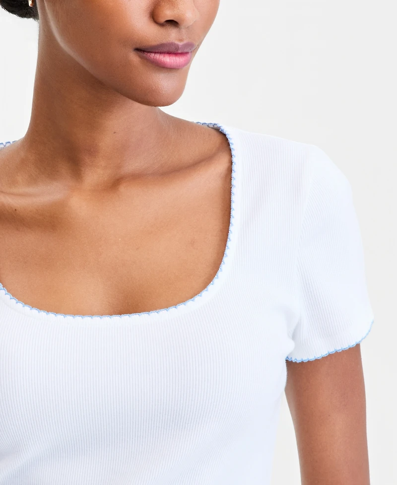 On 34th Women's Scoop-Neck Rib Contrast-Stitch Top, Macy's Exclusive