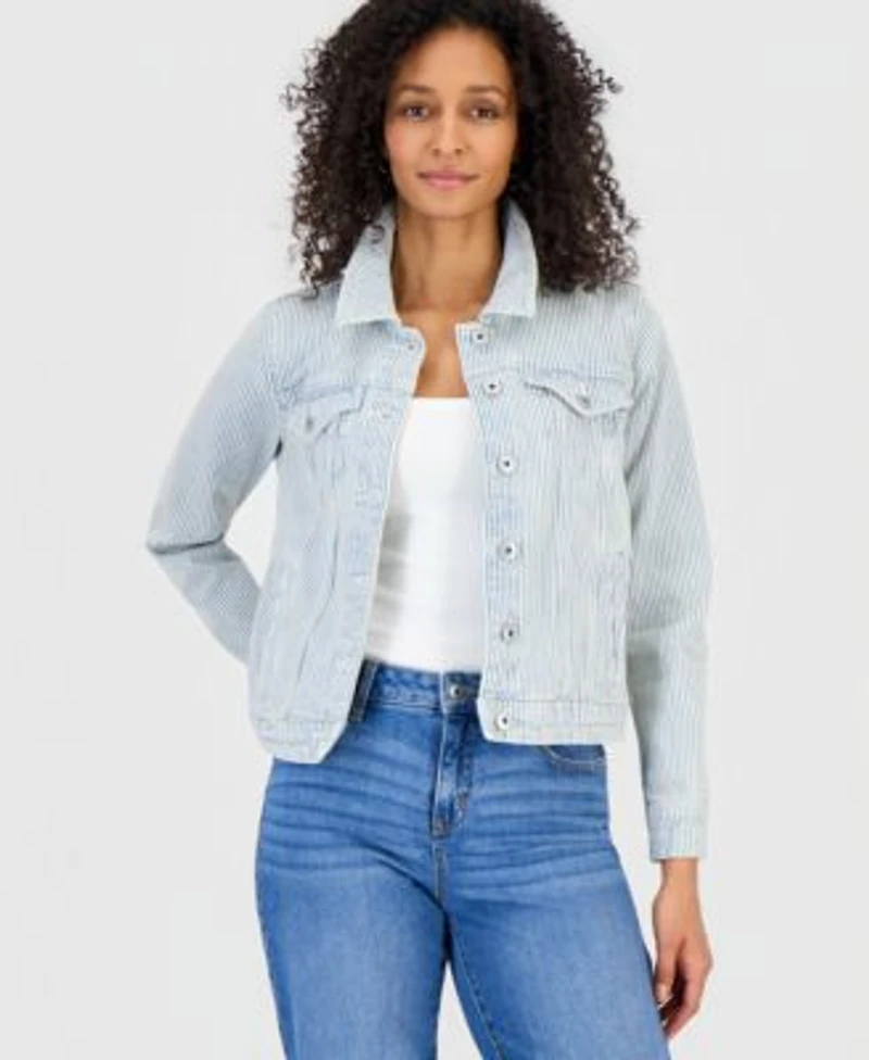 Style Co Womens Striped Denim Jacket Macys Exclusive