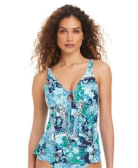 Beyond Control Women's Front Cascade Printed Tankini