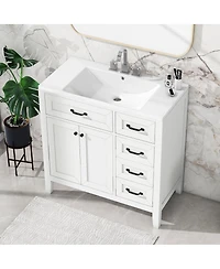 Sillysis 36" Bathroom Vanity with Ceramic Sink, Solid Wood Frame, Storage Cabinet & Drawers for Modern Bathrooms