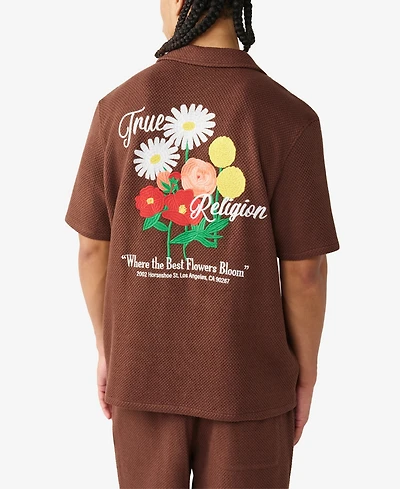 True Religion Men's Short-Sleeve Blooms Knit Camp Shirt