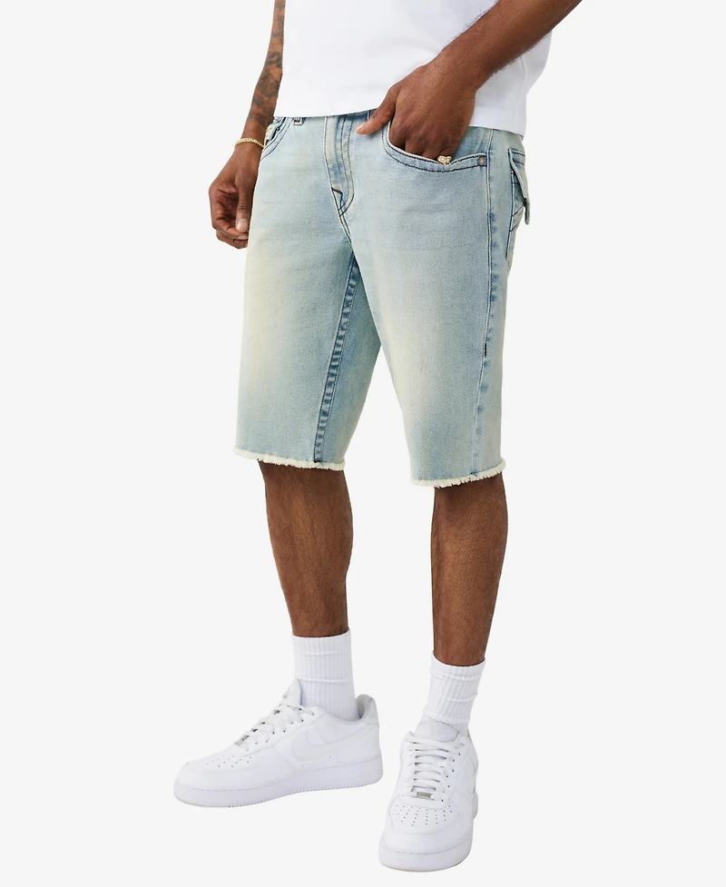 True Religion Men's Ricky Single Needle Straight Fray Hem Shorts
