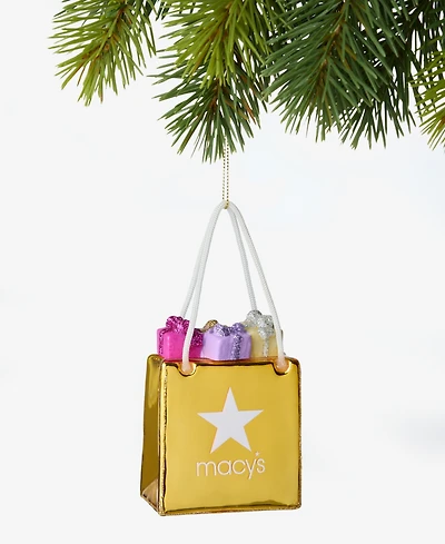 Holiday Lane Macy's Glass Macy's Shopping Bag Ornament, Macy's Exclusive