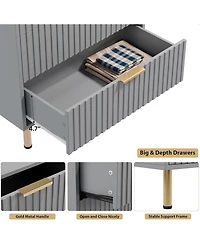 gaomon 5 Drawer Fluted Dresser with Gold Legs, Tall Wood Chest for Bedroom, Kids Room