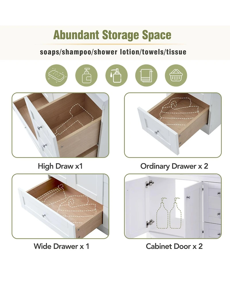 Sillysis 36" Shaker Bathroom Vanity with Resin Sink, 4 Soft Close Drawers & 2 Doors, Ample Storage for Modern Homes