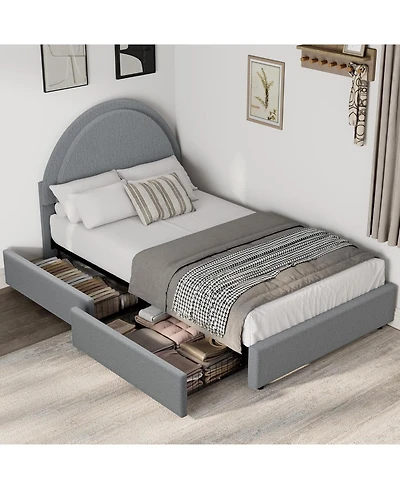 gaomon Bed Frame with Storage Drawers, Upholstered Boucle Platform Round Headboard, Heavy Duty & Noise Free, No Box Spring Needed