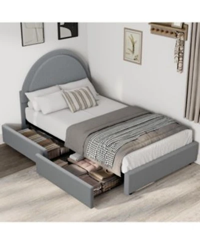 Gaomon Size Bed Frame With Storage Drawers Upholstered Boucle Platform Bed With Round Headboard Heavy Duty Noise Free No Box Spring Needed