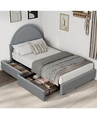 Gaomon Size Bed Frame With Storage Drawers Upholstered Boucle Platform Bed With Round Headboard Heavy Duty Noise Free No Box Spring Needed