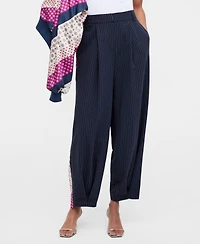 Women's High Rise Mixed-Media Pinstripe Trouser Pants, Macy's Exclusive- Molly Rogers Capsule Collection