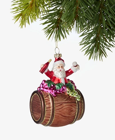 Holiday Lane Foodie & Spirits Santa with Wine Barrel Ornament, Macy's Exclusive