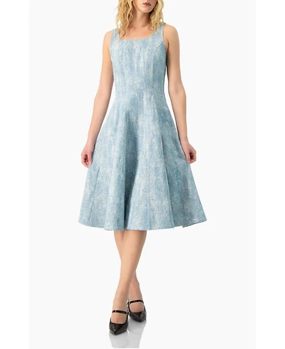 Ivonne Women's Square Neck Midi Denim Dress