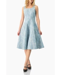 Ivonne Women's Square Neck Midi Denim Dress