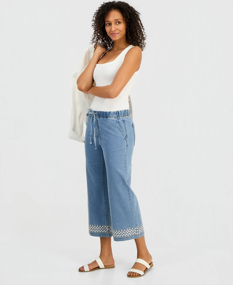 Style & Co Women's Sequined Pull-On High-Rise Cropped Wide Leg Jeans, Macy's Exclusive