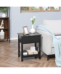 Homcom Nightsd Bedside Table End Table Organizer W/ Drawer Shelf