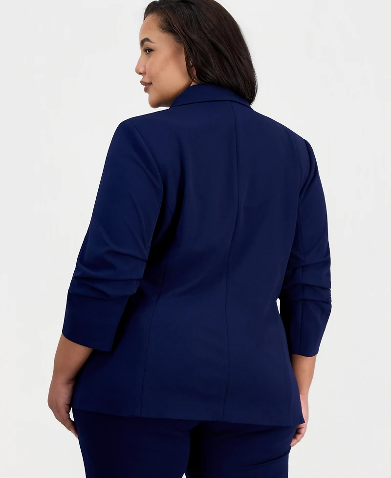 Anne Klein Plus Scrunch-Sleeve Open-Front Blazer