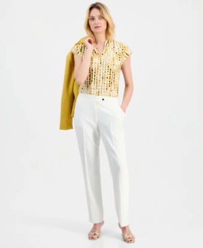 Kasper Womens Notch Collar One Button Blazer V Neck Pull On Blouse Mid Rise Straight Leg Pants