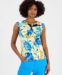 Kasper Women's Printed Twisted Keyhole Top