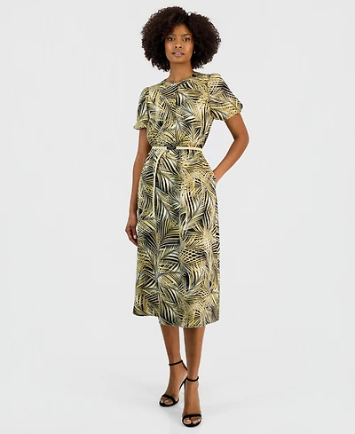 Kasper Women's Crewneck Puff-Sleeve Shirt Dress