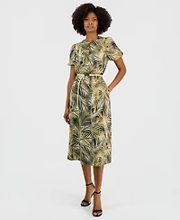 Kasper Women's Crewneck Puff-Sleeve Shirt Dress