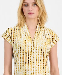 Kasper Women's Cap-Sleeve V-Neck Printed Jersey Top