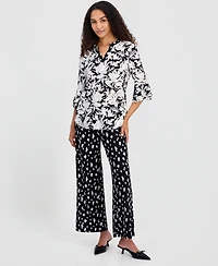 Kasper Women's Printed V-Neck Elbow-Sleeve Top